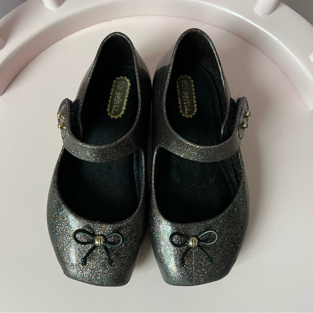 Mini Melissa Black Glitter Mary Jane Shoes